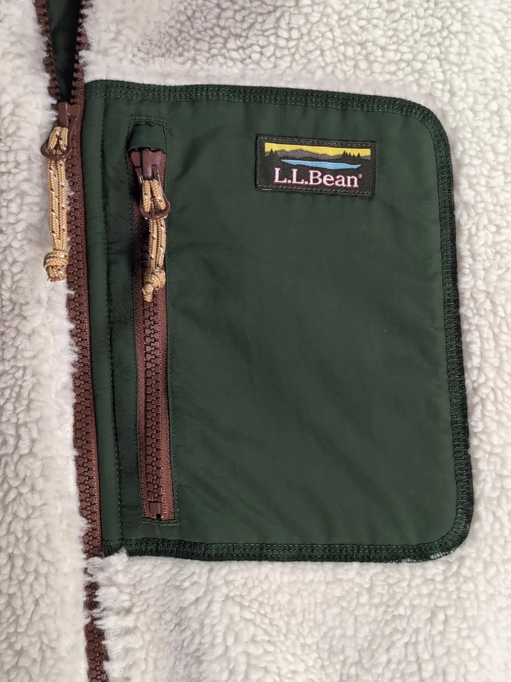 L.L.Bean High Pile Sherpa Fleece Jacket Size XXL-Tall in Beige/Green/Brown - Picture 4 of 14